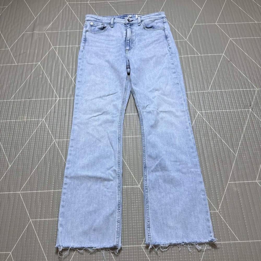 Rag & Bone Nina High Rise Ankle Flare Jeans 28 Jade Light Wash Raw Hem